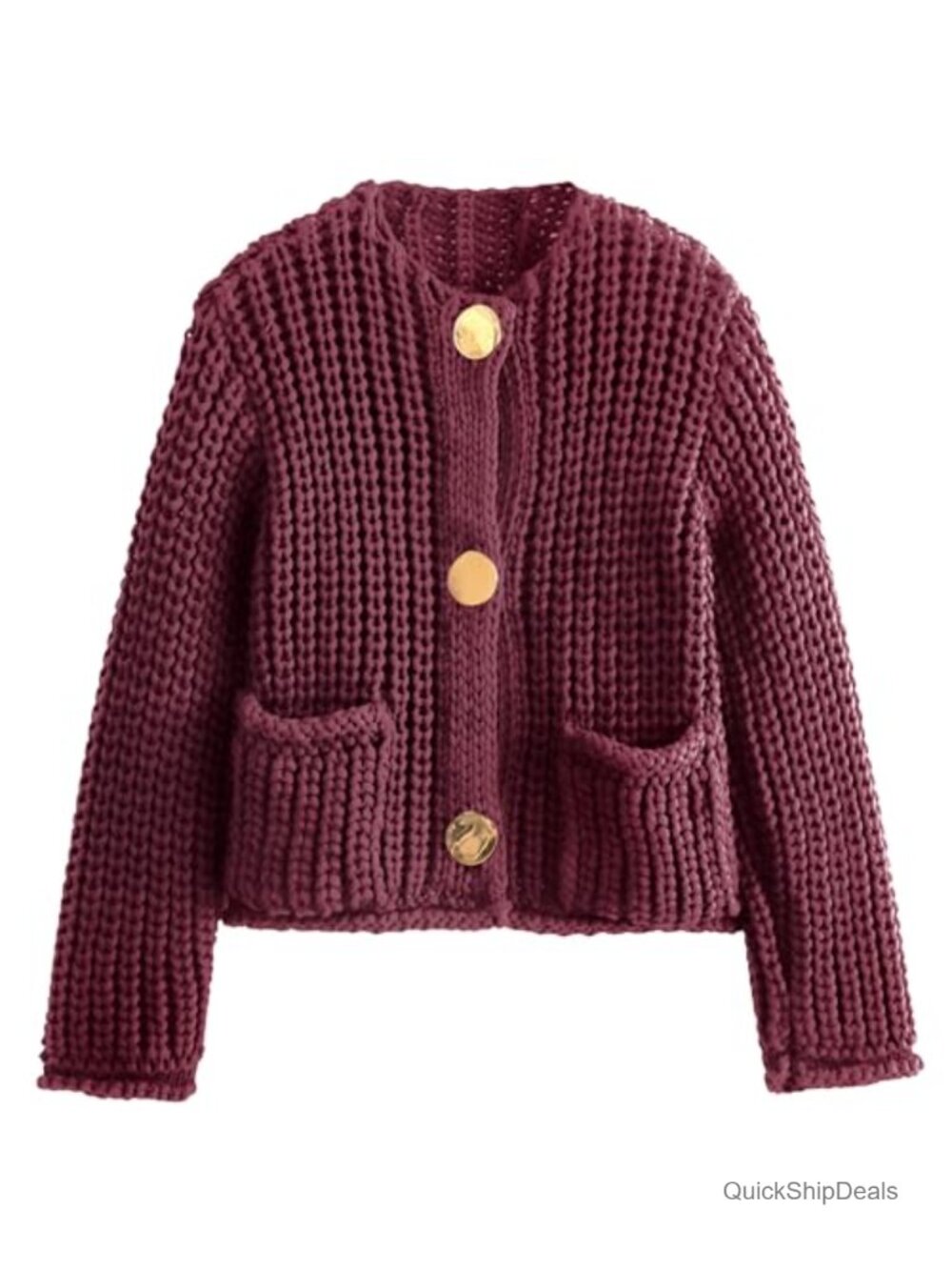 Chunky Cable Knit Cropped Cardigan Button Down Long Sleeve Y2K Sweater